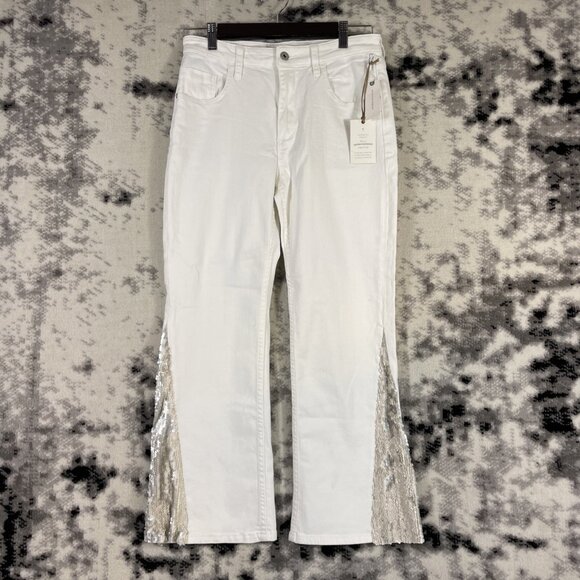 New Pilcro And Letterpress Stet Jeans‎ Womens Size 28 Sequin Ankle Flare Stretch - Picture 1 of 16